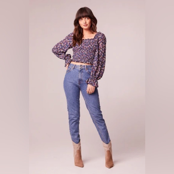 NWT Band Of The Free AGATHE PURPLE FLORAL SMOCKED TOP Bohemian Balloon Sleeve - Picture 2 of 5